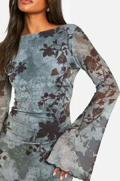 Maxi Dresses|Long Sleeve Dresses*boohoo Blur Floral Scoop Back Maxi Dress green