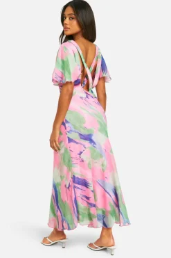 Smock Dresses*boohoo Blur Print Chiffon Angel Sleeve Midaxi Dress multi