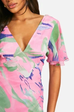 Smock Dresses*boohoo Blur Print Chiffon Angel Sleeve Midaxi Dress multi