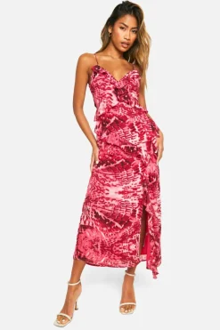 Midi Dresses*boohoo Blur Print Chiffon Ruffle Midi Dress multi