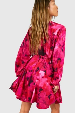 Skater Dresses*boohoo Blur Print Godet Mini Dress pink