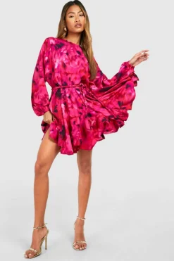 Skater Dresses*boohoo Blur Print Godet Mini Dress pink