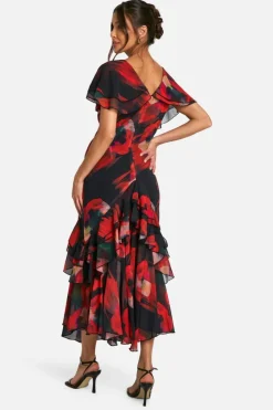 Maxi Dresses*boohoo Blur Print Ruffle Maxi Dress black