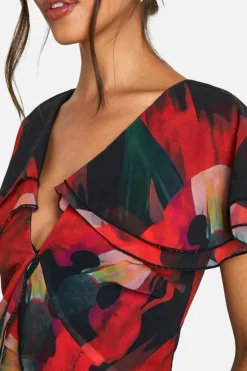 Maxi Dresses*boohoo Blur Print Ruffle Maxi Dress black