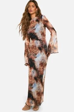 Maxi Dresses*boohoo Blur Print Scoop Back Maxi Dress brown
