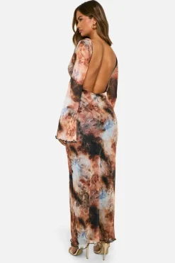 Maxi Dresses*boohoo Blur Print Scoop Back Maxi Dress brown