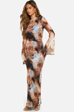 Maxi Dresses*boohoo Blur Print Scoop Back Maxi Dress brown