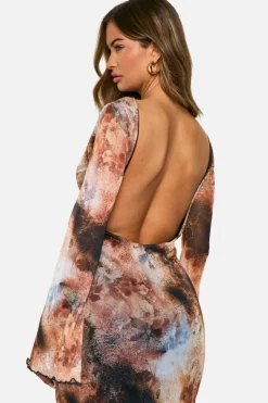 Maxi Dresses*boohoo Blur Print Scoop Back Maxi Dress brown