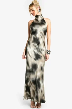 Maxi Dresses|Dresses*boohoo Blur Stripe Halterneck Maxi Dress brown