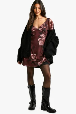 Skater Dresses*boohoo Blurred Floral Godet Mini Dress rust