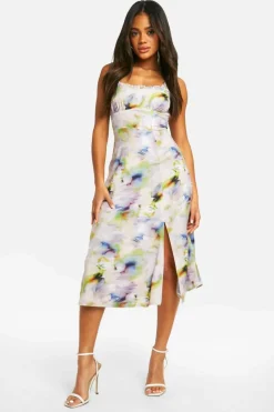 Skater Dresses|Midi Dresses*boohoo Blurred Floral Milkmaid Midi Dress multi