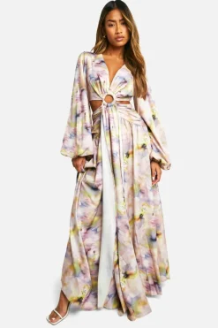 Smock Dresses|Maxi Dresses*boohoo Blurred Print Cut Out Ring Detail Maxi Dress multi