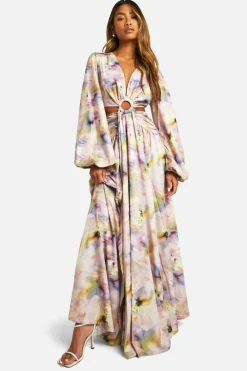 Smock Dresses|Maxi Dresses*boohoo Blurred Print Cut Out Ring Detail Maxi Dress multi