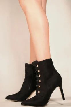 Heeled Boots|Ankle Boots*Where's That From Blythe' Pointed Toe Mid Heel Ankle Boots With Gold Buttons Black