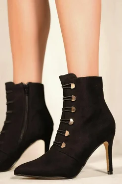 Heeled Boots|Ankle Boots*Where's That From Blythe' Pointed Toe Mid Heel Ankle Boots With Gold Buttons Black