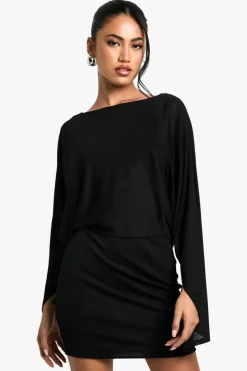 Mini Dresses|Bodycon Dresses*boohoo Boat Neck Flare Sleeve Mini Dress black