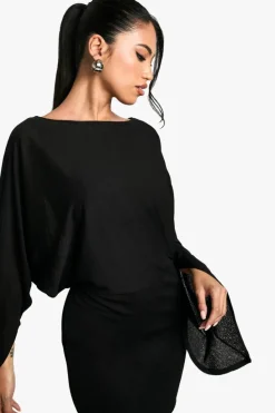 Mini Dresses|Bodycon Dresses*boohoo Boat Neck Flare Sleeve Mini Dress black