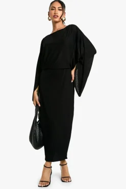 Bodycon Dresses*boohoo Boat Neck Flare Sleeve Midaxi Dress black