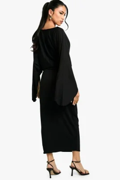 Bodycon Dresses*boohoo Boat Neck Flare Sleeve Midaxi Dress black