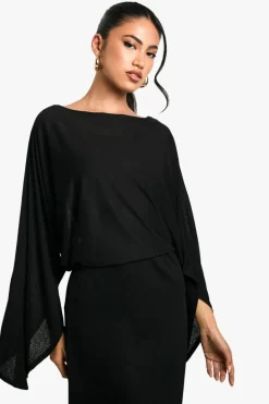 Bodycon Dresses*boohoo Boat Neck Flare Sleeve Midaxi Dress black