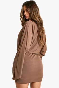 Bodycon Dresses*boohoo Boat Neck Flare Sleeve Mini Dress mocha