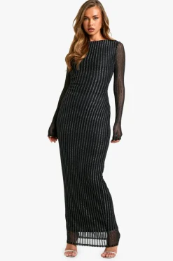 Maxi Dresses*boohoo Boat Neck Metallic Rib Maxi Dress black