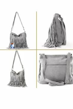 Cross-Body Bags|Handbags*Kitise Boho Style Italian Fringed Suede Crossbody Bag Black