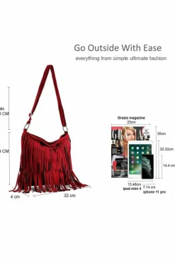 Cross-Body Bags|Handbags*Kitise Boho Style Italian Fringed Suede Crossbody Bag Black