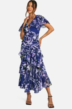 Maxi Dresses*boohoo Bold Floral Ruffle Maxi Dress purple