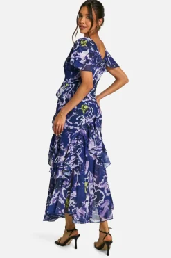 Maxi Dresses*boohoo Bold Floral Ruffle Maxi Dress purple