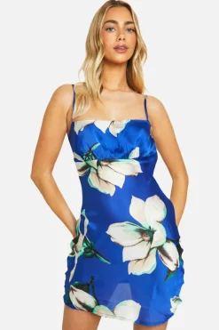 Cami Dresses*boohoo Bold Floral Strappy Mini Dress blue
