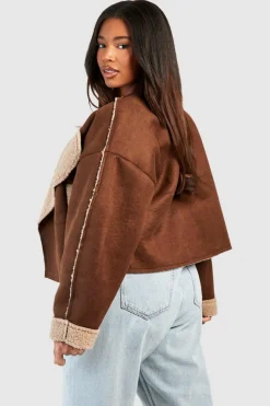 Up To 80% Off Winter Warmers|Aviator Jackets*boohoo Bonded Waterfall Collar Aviator Jacket brown