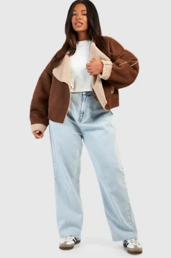 Up To 80% Off Winter Warmers|Aviator Jackets*boohoo Bonded Waterfall Collar Aviator Jacket brown