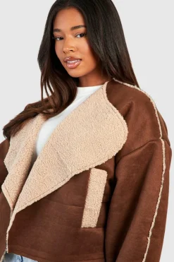 Up To 80% Off Winter Warmers|Aviator Jackets*boohoo Bonded Waterfall Collar Aviator Jacket brown