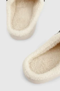 Slippers|Slippers*boohoo Borg Checkerboard Happy Face Slippers black
