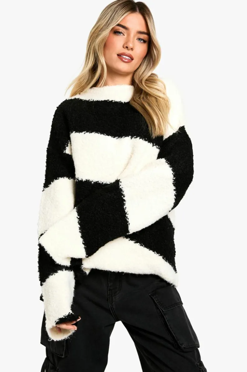 Jumpers|Jumpers & Cardigans*boohoo Borg Diagonal Stripe Slouchy Knitted Jumper black