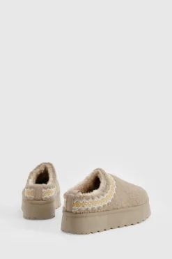 Cosy Boots|All Boots*boohoo Borg Embroidered Detail Cosy Mules mocha