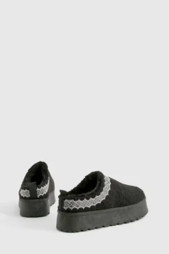 Cosy Boots|All Boots*boohoo Borg Embroidered Detail Cosy Mules black