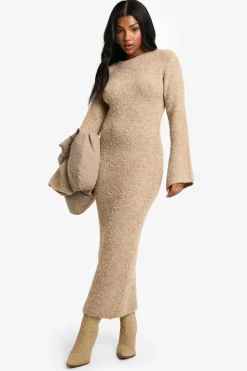 Maxi Dresses|Jumper Dresses*boohoo Borg Flare Sleeve Knitted Maxi Dress camel