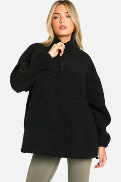 Sweatshirts|Tops*boohoo Borg Half Zip Oversized Sweatshirt black