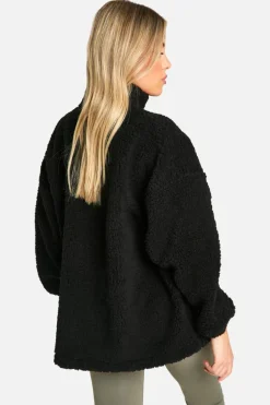 Sweatshirts|Tops*boohoo Borg Half Zip Oversized Sweatshirt black