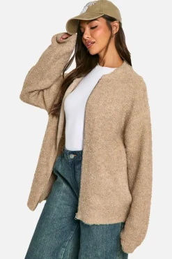 Oversized Jumpers|Cardigans*boohoo Borg Knitted Oversized Bomber Jacket camel