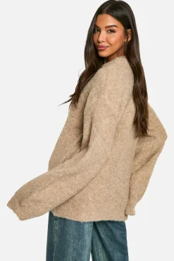 Oversized Jumpers|Cardigans*boohoo Borg Knitted Oversized Bomber Jacket camel