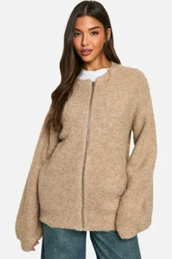 Oversized Jumpers|Cardigans*boohoo Borg Knitted Oversized Bomber Jacket camel