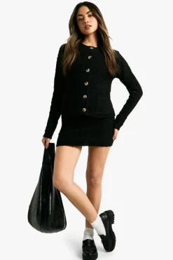 Knitted Co-Ords|Jumpers*boohoo Borg Knitted Pocket Detail Crop Cardigan And Knitted Vest Set black