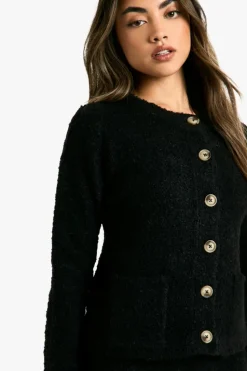 Knitted Co-Ords|Jumpers*boohoo Borg Knitted Pocket Detail Crop Cardigan And Knitted Vest Set black