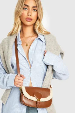 Cross-Body Bags|Handbags*boohoo Borg Lined Buckle Cross Body Bag tan