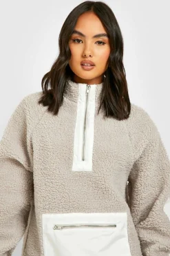 Sweatshirts|Dsgn Studio*boohoo Borg Nylon Half Zip Sweater grey