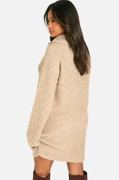 Jumper Dresses|Jumper Dresses*boohoo Borg Oversized Collar Detail Mini Dress camel