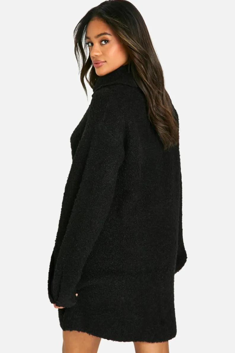 Mini Dresses|Jumper Dresses*boohoo Borg Oversized Collar Detail Mini Jumper Dress black